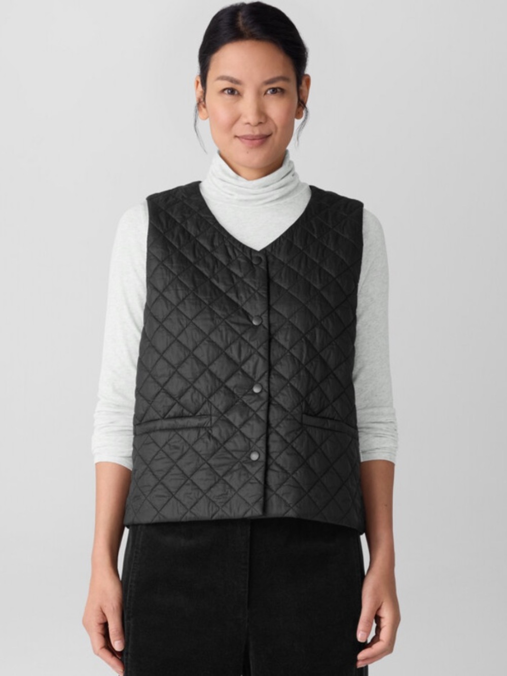 Eileen Fisher Recycled Nylon Quilted V-neck Vest NWT